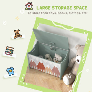 Qaba Toy Box, Kids Storage Chest with Lid, Safety Hinges and Groove Handles, Toy Storage Organizer with Mountain Pattern for Boys, Girls