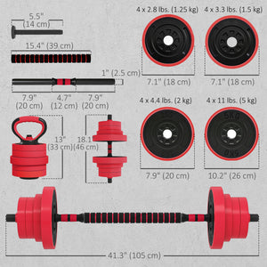 Soozier 44lbs 4-in-1 Adjustable Weight Dumbbell Set, Barbell, Kettlebell, Push Up Stand