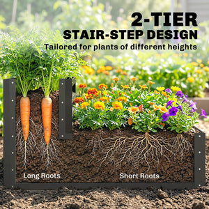 2 Tier Raised Garden Bed, 47" x 40" x 23" Galvanized Steel Planter Box for Vegetables, Flowers, and Herbs – view 3