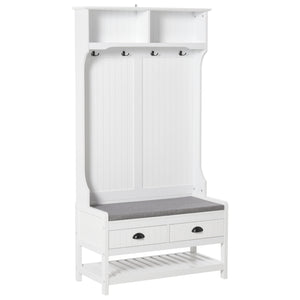 Coat Rack Shoe Bench, Hall Tree with Bench and Shoe Storage, Entryway Bench with 4 Hooks, 2 Drawers, 2 Shelves, White