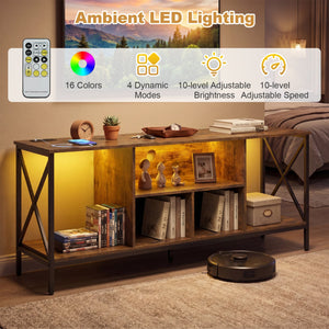 TV Stand with LED Lights for 65 Inch TV Entertainment Center with Power Outlets-Brown view 7