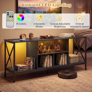 TV Stand with LED Lights for 65 Inch TV Entertainment Center with Power Outlets-Black view 7
