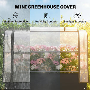 Raised Garden Bed with Flip-Up Greenhouse Cover, Metal Elevated Garden Bed with Legs and Drainage Hole, Black