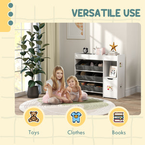 Qaba Toy Storage Organizer with 9 Non-Woven Fabric Boxes, Storage Cabinet & Shelves, for Kids Room, Nursery, Playroom White