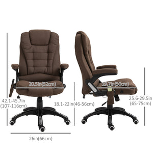 Reclining Massage Office Chair, Executive Office Chair with High Back, Swivel Wheels, Brown