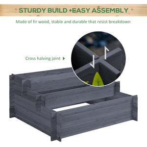 3-Tier Wood Raised Garden Bed, 47.2" x 39.4" x 21.3" Elevated Planting Box, Outdoor Vegetable Flower Container, Herb Garden Indoor Kit, Natural