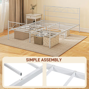 Metal Full Platform Bed Frame with Headboard, Steel Slat Support, Underbed Storage, No Box Spring Needed, Easy Assembly