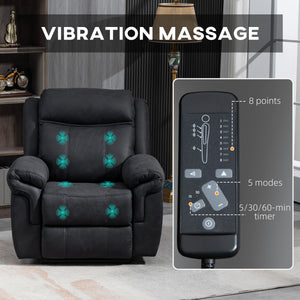 Manual Recliner Chair with Vibration Massage, Side Pockets, Microfibre Reclining Chair for Living Room, Black