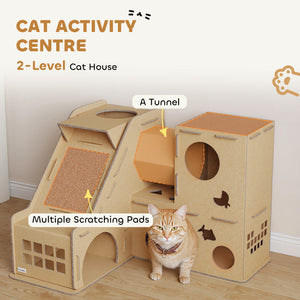 Multi-Level Cardboard Cat House, Corrugated Cardboard Play Condo with Scratching Pads for Indoor Kittens