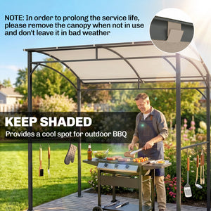 7' x 5' BBQ Grill Gazebo Tent, Garden Grill Canopy with Steel Frame and Hooks, Outdoor Sun Shade, Grey – view 17