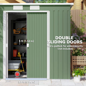 7' x 4' Galvanised Steel Garden Shed, with Foundation Kit - Green – view 4