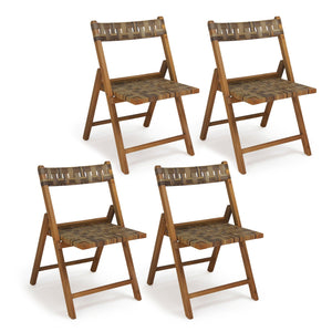 Teak Folding Chairs Set of 2 with Hand-Woven Rattan and Contoured Back view 4