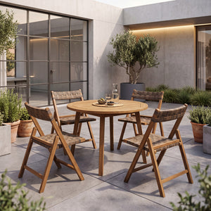 Teak Folding Chairs Set of 2 with Hand-Woven Rattan and Contoured Back view 3