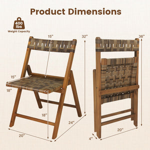 Teak Folding Chairs Set of 2 with Hand-Woven Rattan and Contoured Back view 5