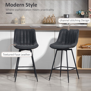Set of 2 Counter Height Barstools, PU Leather Upholstered Bar Stools with Backrest – view 3