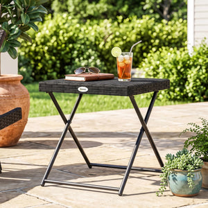 Rattan Coffee Table Folding Patio Outdoor Side Table Wicker for Balcony, Porch, Poolside – view 14