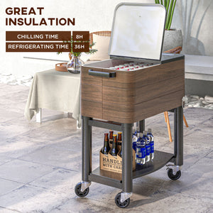 Patio Cooler, 60qt Portable Outdoor Cooler with Locking Wheels, Storage Shelf, Bottle Opener for Patio Backyard, Brown