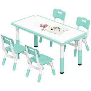 Qaba Kids Table and Chair Set with 4 Chairs, Adjustable Height, Easy to Clean, for 1.5 - 8 Years Old
