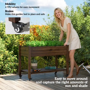 Mobile Raised Garden Bed Elevated Wood Planter Box with Lockable Wheels – view 18