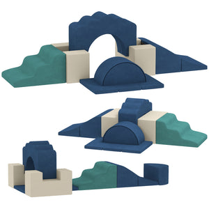 Qaba 7-Piece Baby Soft Play Set, Indoor Soft Play Gym Activity Play Set for Crawling, Sliding and Playing, Navy