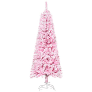 5 FT Snow Flocked Artificial Christmas Tree, Pencil Xmas Tree with Realistic Branches