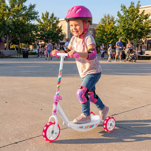 Toddlers Kick Scooter with LED Light-Up Wheels and Wide Anti-Slip Deck for Boys and Girls-Pink view 3