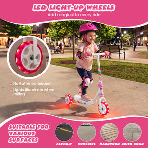 Toddlers Kick Scooter with LED Light-Up Wheels and Wide Anti-Slip Deck for Boys and Girls-Pink view 8