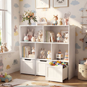 Toy Storage Organizer with 3 Movable Drawers and 5 Open Cubbies for Playroom-White view 6