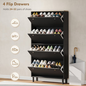 Narrow Shoe Cabinet with 4 Flip Drawers, Shoe Storage Cabinet with Adjustable Shelves, Holds 24β32 Pairs β view 3