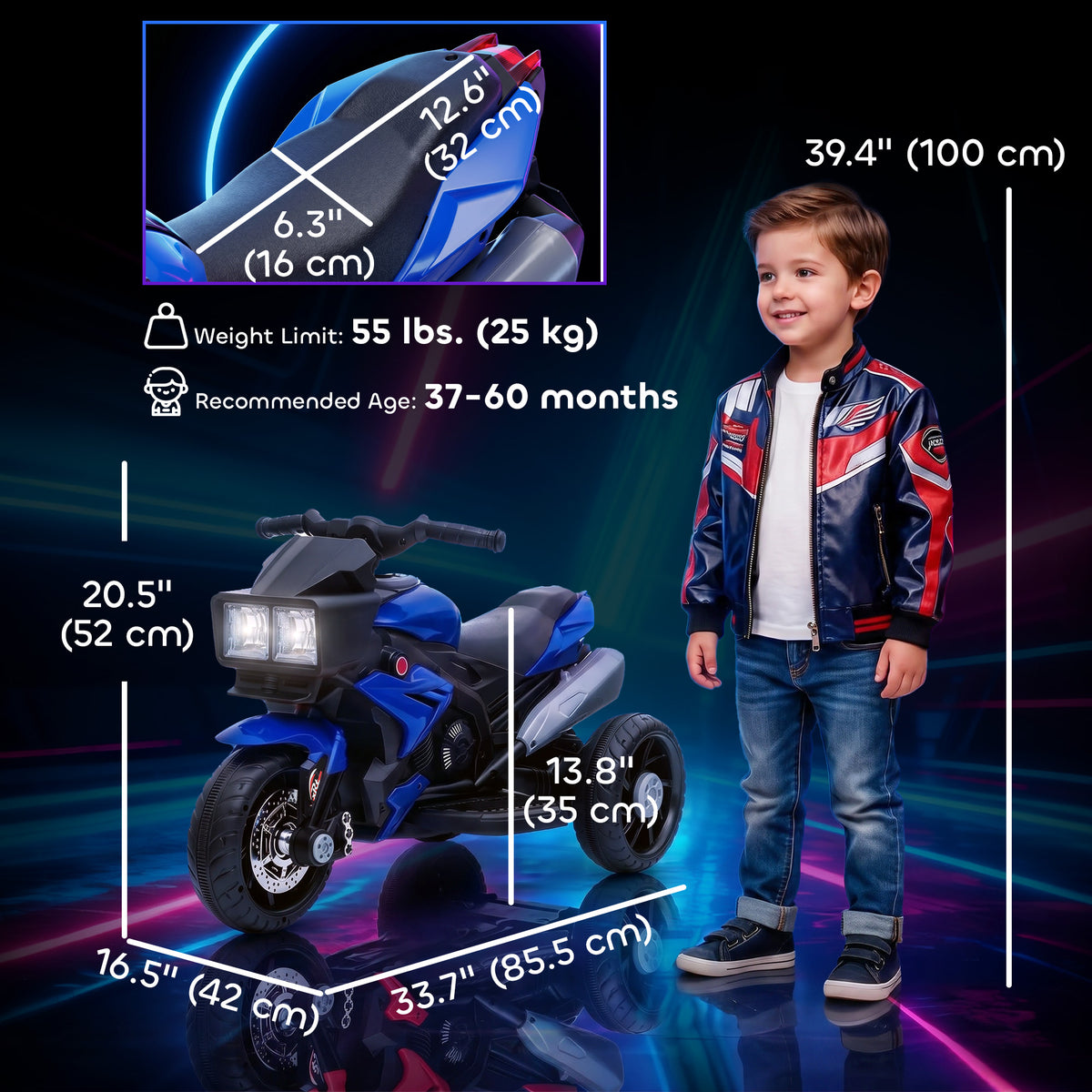 Aosom Kids Electric Pedal Motorcycle Ride-On Toy 6V Battery Powered w/ Music Horn Headlights Motorbike for Girls Boy