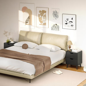 Modern Bedside Table, Nightstand with 2 Drawers and Pine Wood Legs for Bedroom, Living Room, White – view 20
