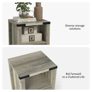 Side Table with Storage, Farmhouse End Table with Drawer, Open Shelf and Barn-style Panel – view 11