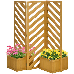 Backyard Privacy Screen - Folding 65" with Planters for Patio, Deck, and Backyard, Brown