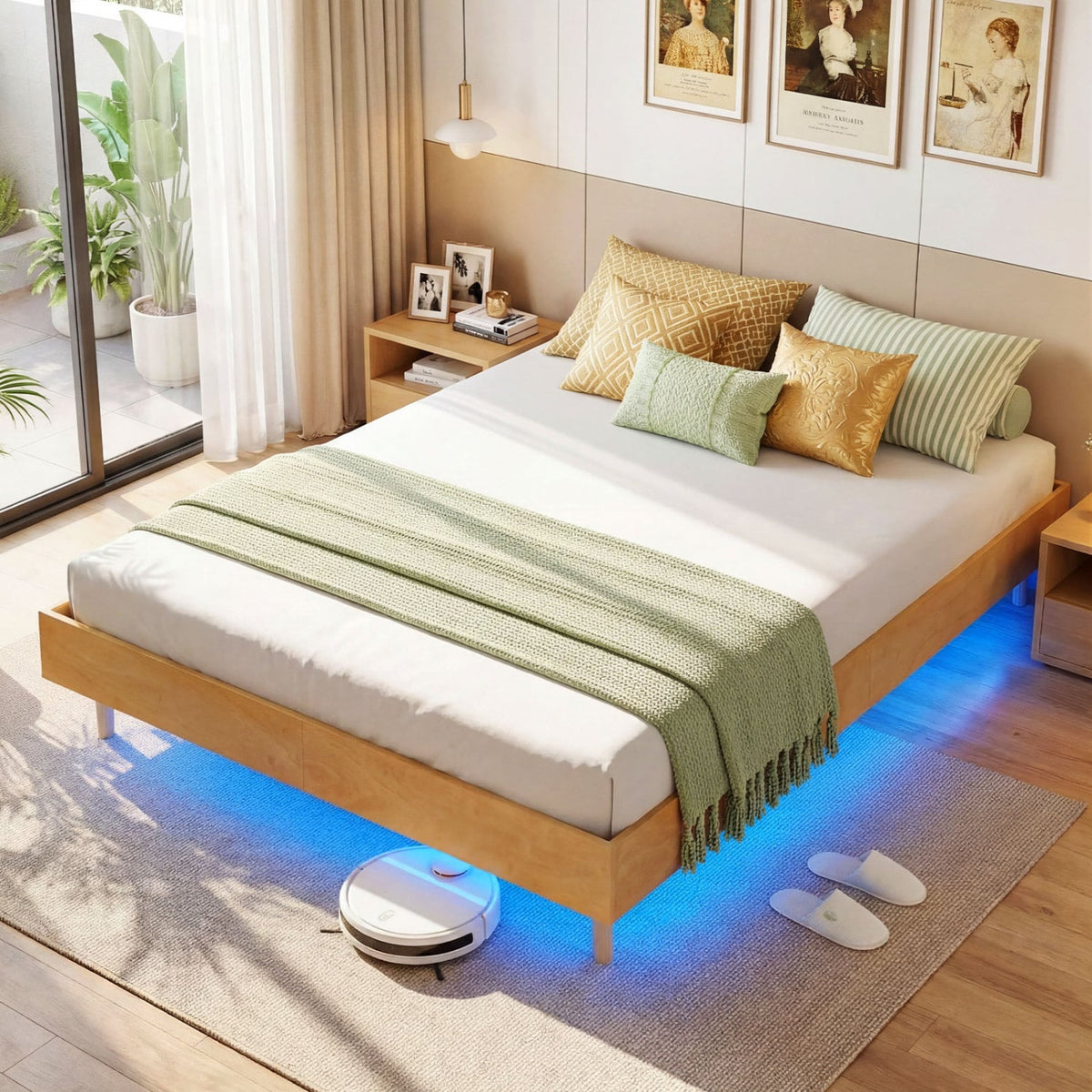 Twin/Full/Queen Size Floating Bed Frame with LED Lights for Bedroom-Queen view 2
