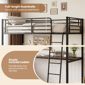 Twin Loft Bed with Desk and Shelves for Kids and Adults-Rustic Brown view 5