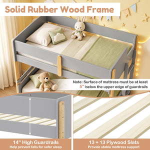 Twin Over Twin Bunk Bed with Ladder Convertible to 2 Twin Beds Toddler Wood Bunk Bed-Grey view 8