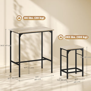 3-Piece Dining Table Set for 2, Bar Table and 2 Stools for Kitchen, Living Room, Dining Room, Small Space, Natural Wood