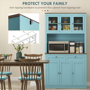 71" Pantry Cabinet with Microwave Space, Buffet with Hutch, 2 Drawers, Adjustable Shelves and Glass Doors – view 5