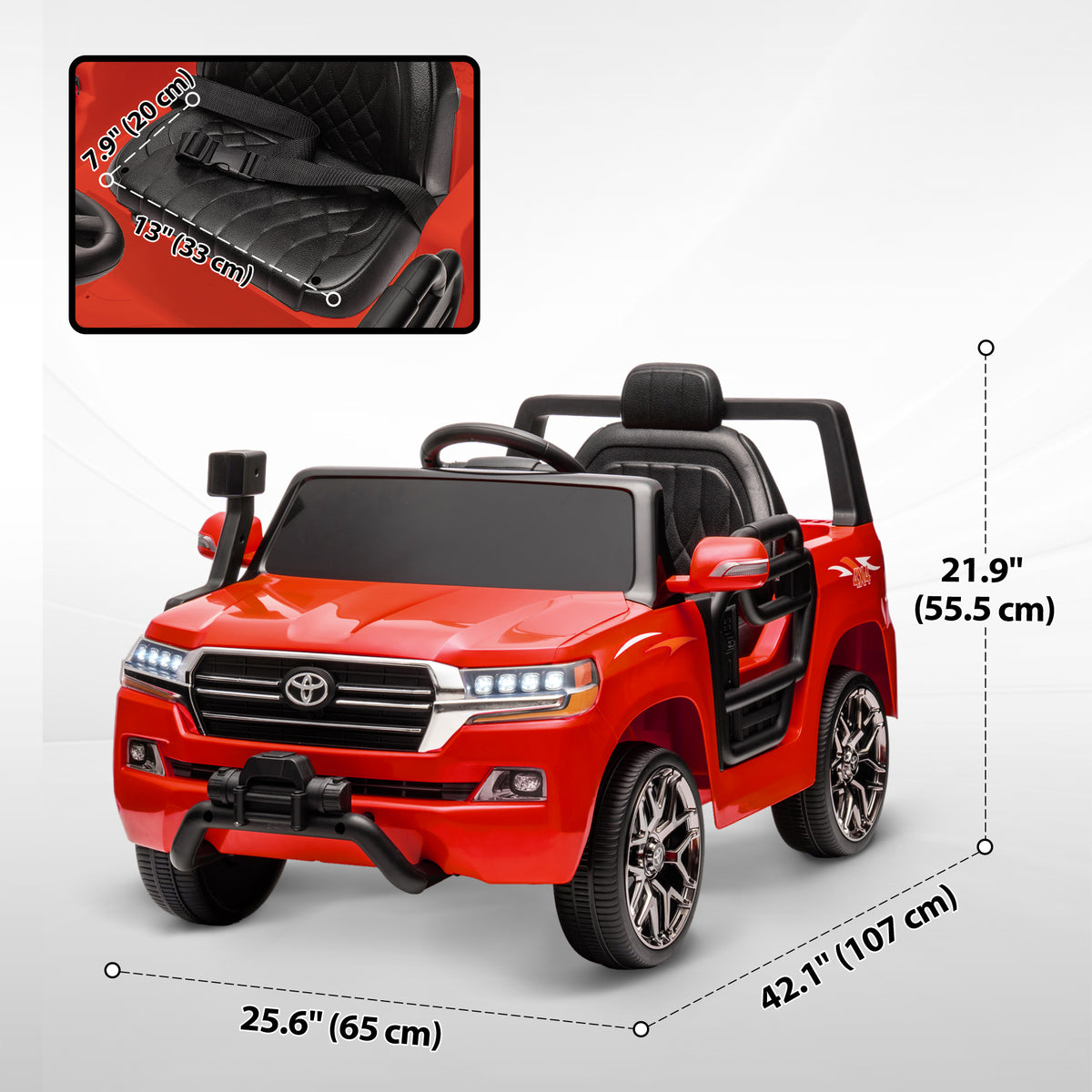Qaba 12V Toyota LAND CRUISER Licensed Kids Car w/ Remote Control, Four Wheel Spring Suspension, Soft Start, LED Light, Red