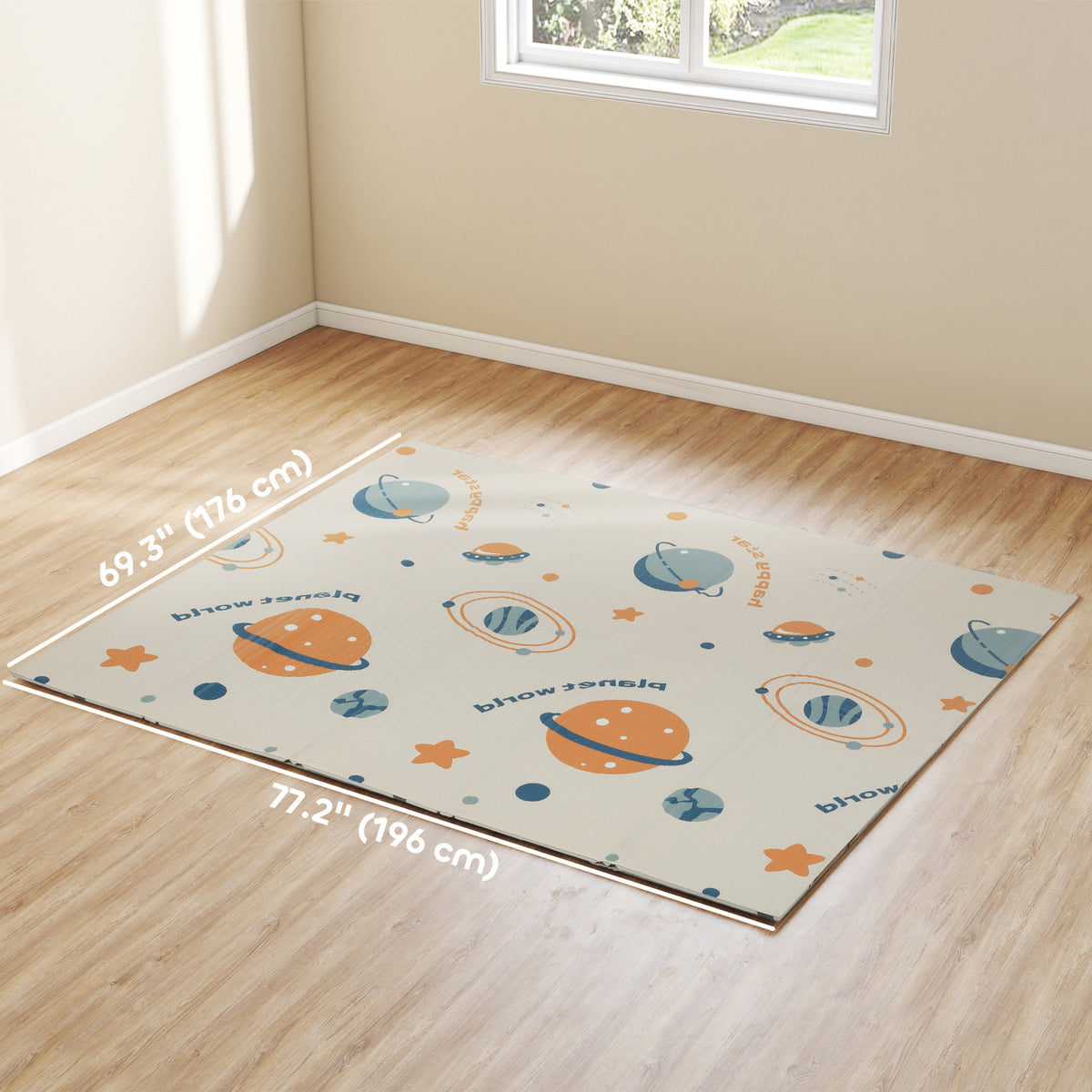 Qaba Foldable Baby Plat Mat, 77" x 69" Kids Floor Mat for Crawling and Learning, Astronaut & Planet Theme