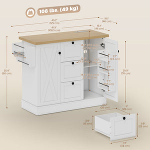 Farmhouse Kitchen Island Cart with Power Outlet and Soft-Close Doors, 49" Kitchen Island with 3 Drawers – view 9