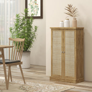41" Rattan Kitchen Storage Cabinet, Food Pantry Cabinet with 5-Tier Shelf 12 Spice Racks Adjustable Shelves Natural