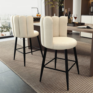 Faux Cashmere Bar Stools Set of 2 Counter Height Bar Stools with Back for Home Kitchen, 20.5"x19.7"x36.6", Cream
