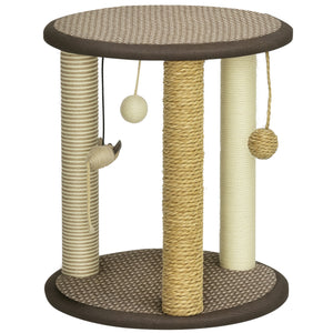 17" Cat Tree, Kitty Activity Centre with Hanging Toys, Cat Tower with Jute, Sisal, Seagrass Scratching Post, Brown