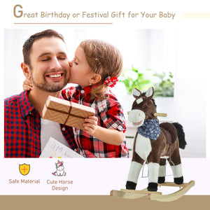 Qaba Kids Plush Ride-On Rocking Horse Toy Cowboy Rocker with Fun Realistic Sounds for Child 3-6 Years Old