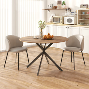 47" Round Kitchen Table for 4, Industrial Dining Table with Steel Legs for Dining Room, Dark Brown and Black