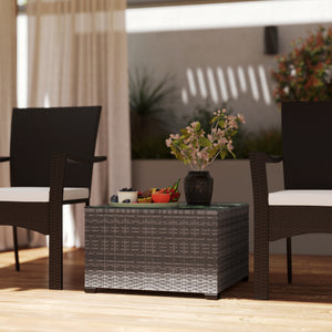 24.4" Patio Wicker Coffee Table, PE Rattan Outdoor Side Table with Tempered Glass Top, Black – view 7