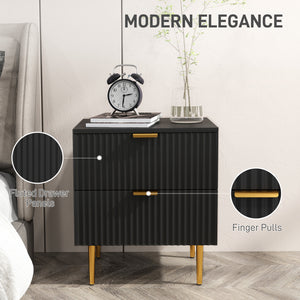 Bedside Table, Modern Nightstand with 2 Drawers, Side End Table with Metal Legs for Living Room, Bedroom, Black