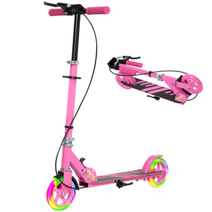Qaba Scooter for Kids Ages 3-8 with Light Up Wheels, Adjustable Handlebar, Rear Brake & Handbrake for Girls and Boys