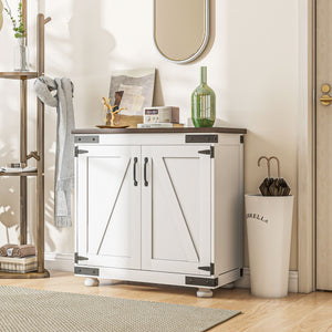 Sideboard Buffet, Kitchen Storage Cabinet with Barn Door and Adjustable Shelves, White and Brown